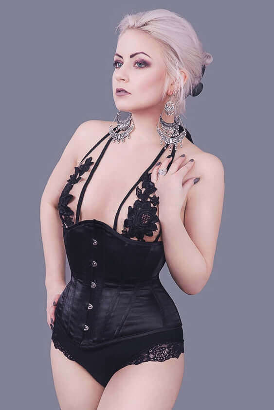 Black Satin Steel Boned Corset