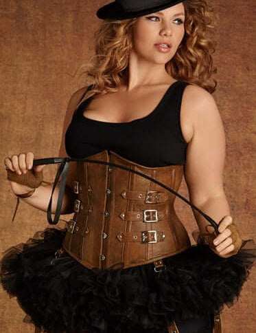 Plus Size Tara Underbust Tan Leather Corset With Buckles