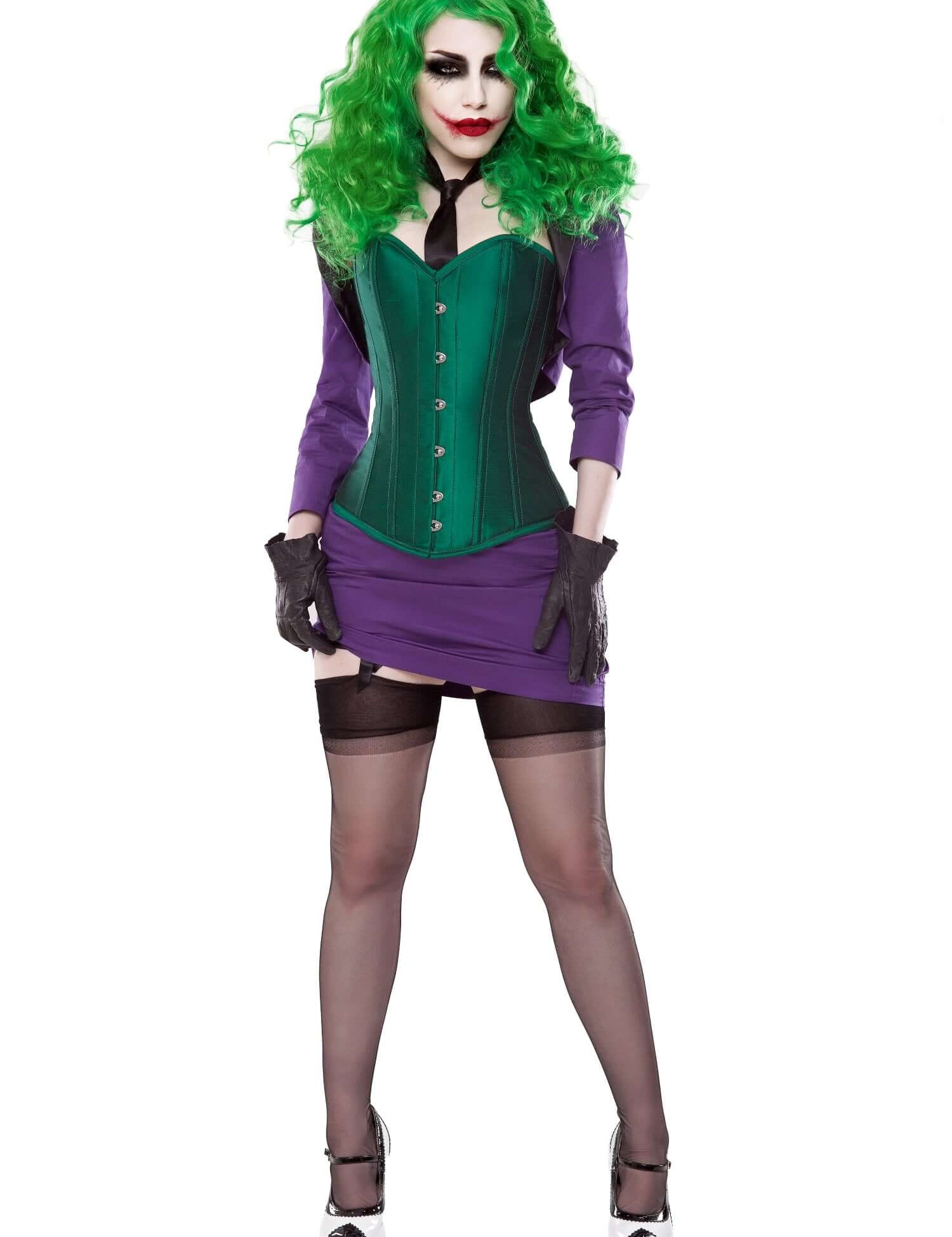 Green Silk Corset With Purple Bolero & Skirt Outfit
