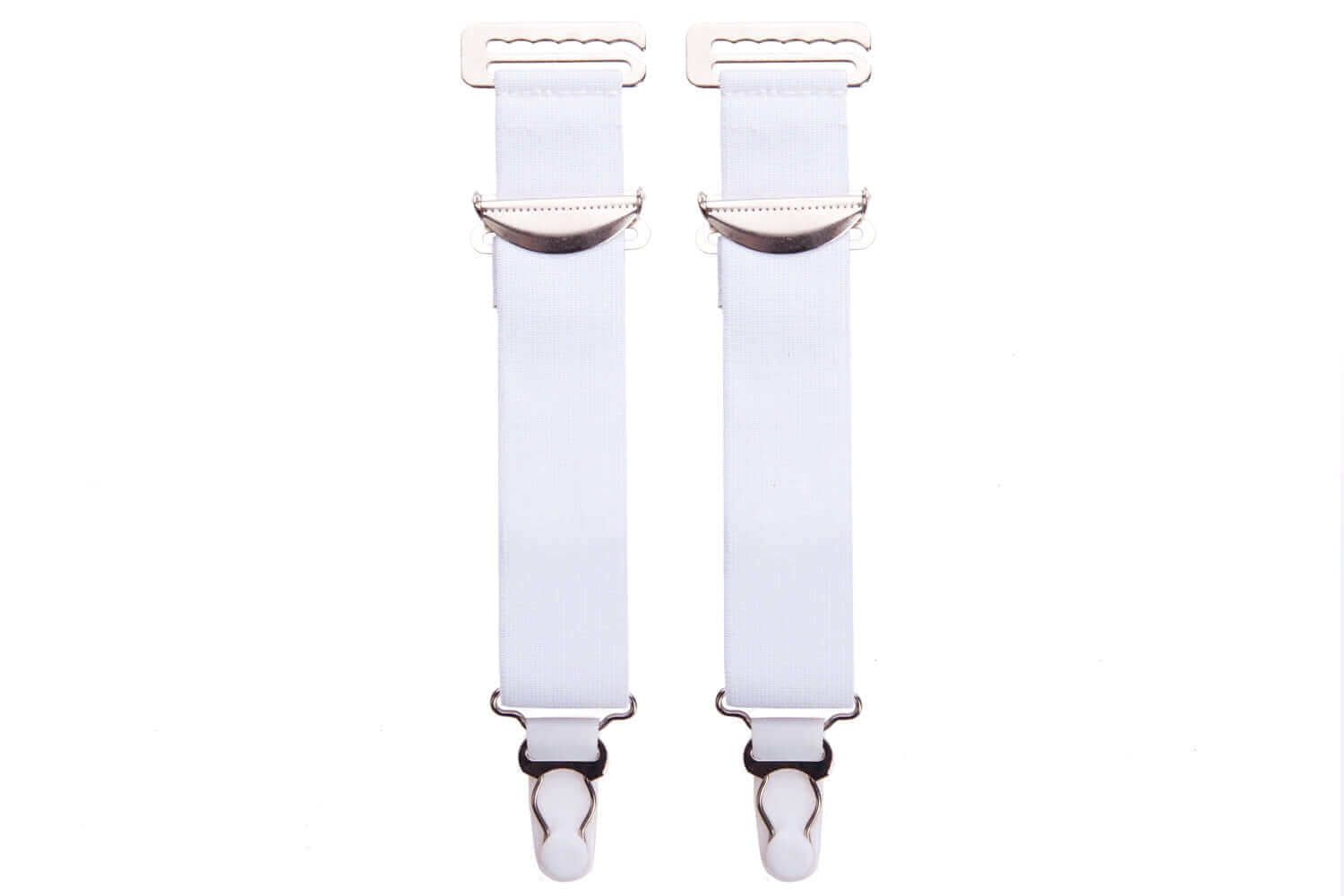 2 Wide White High Quality Metal Suspenders/Garters