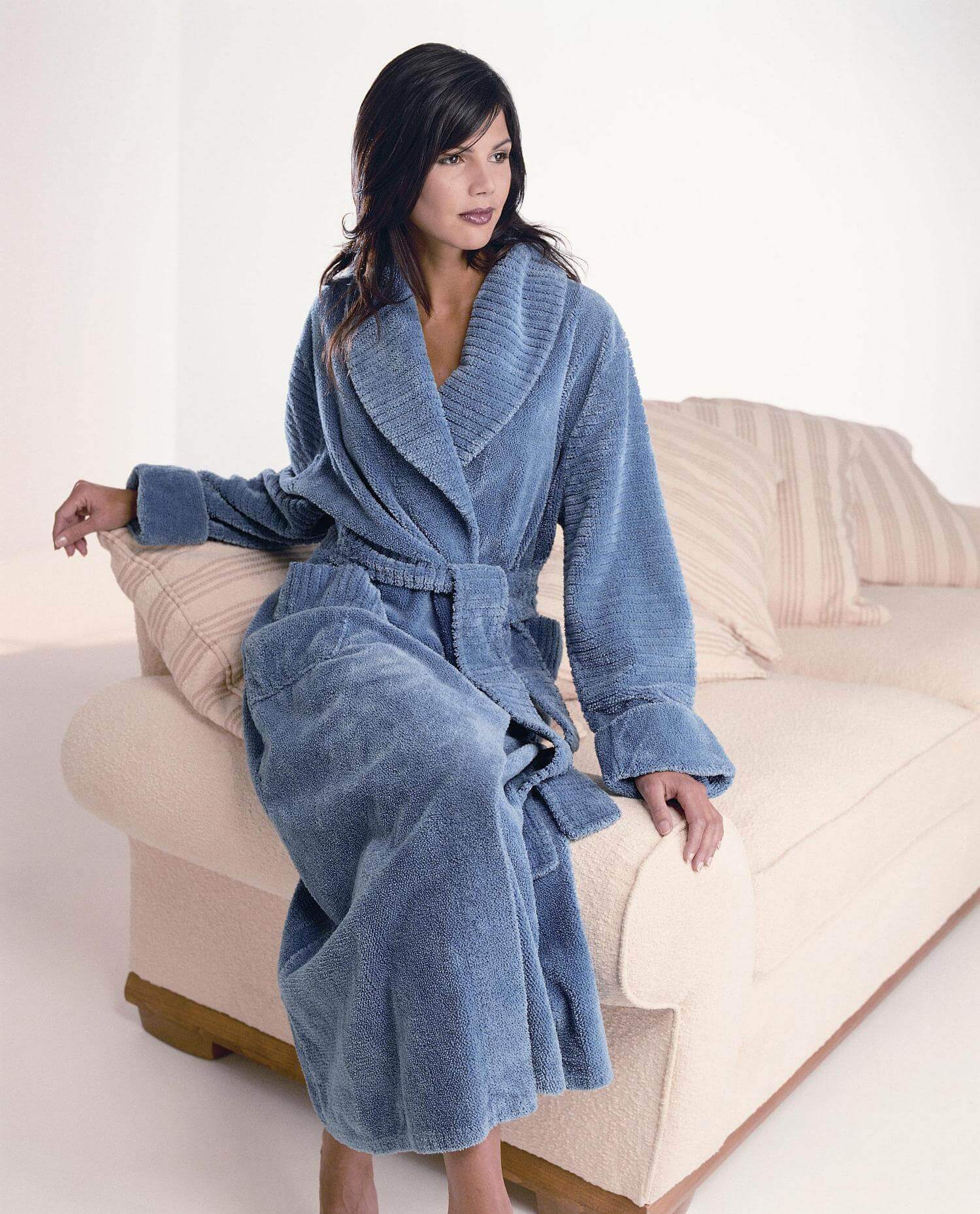 Fluffy Cotton Chenille Shawl Collar Wrap Over Robe