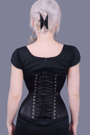 Black Satin Long Steel Boned Corset