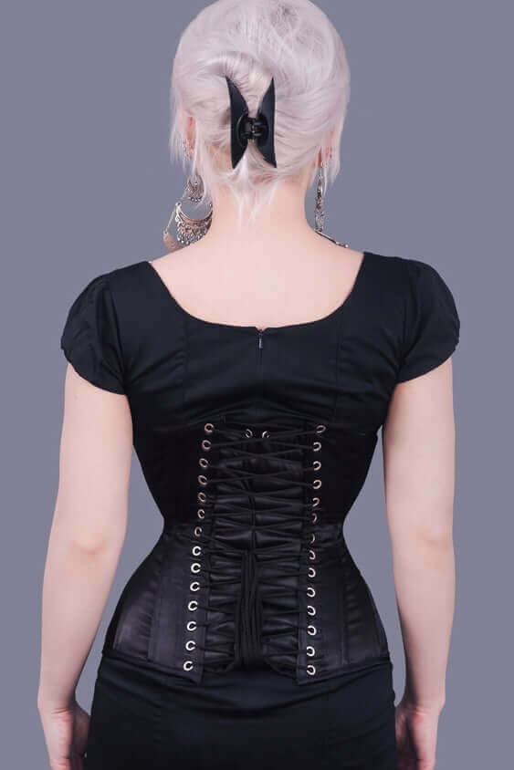 Black Satin Long Steel Boned Corset