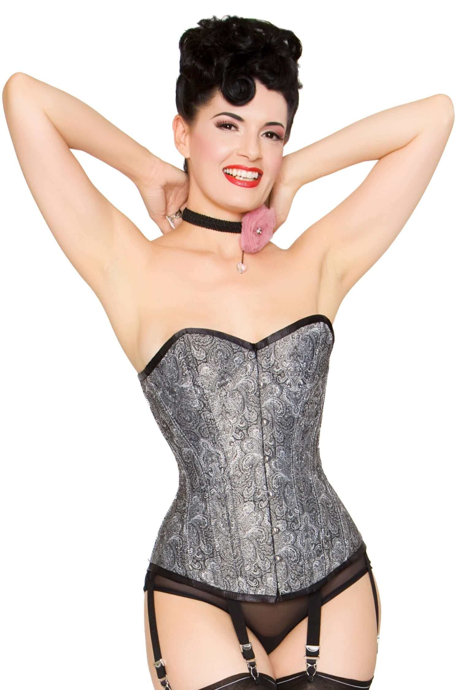 Playgirl Steel Boned Silver & Black Paisley Corset