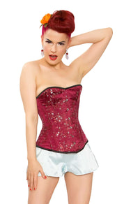 Playgirl Wine Floral Brocade Steel Boned Corset