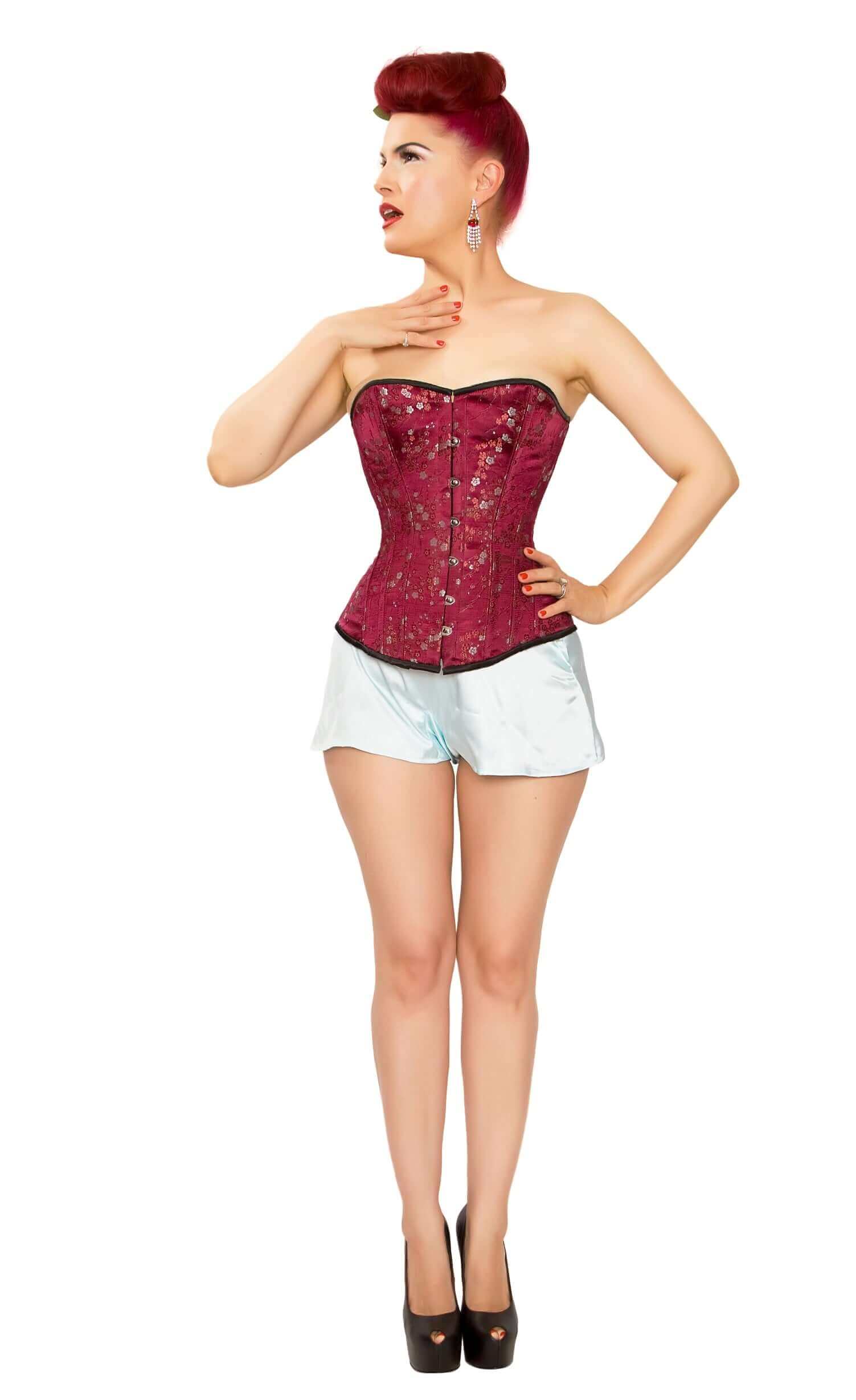 Playgirl Wine Floral Brocade Steel Boned Corset