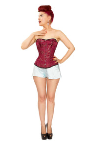 Playgirl Wine Floral Brocade Steel Boned Corset