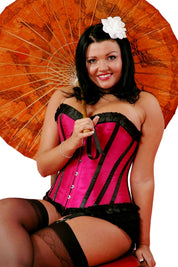 Playgirl Cerise & Black Steel Boned Corset With Ribbon