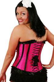 Playgirl Cerise & Black Steel Boned Corset With Ribbon