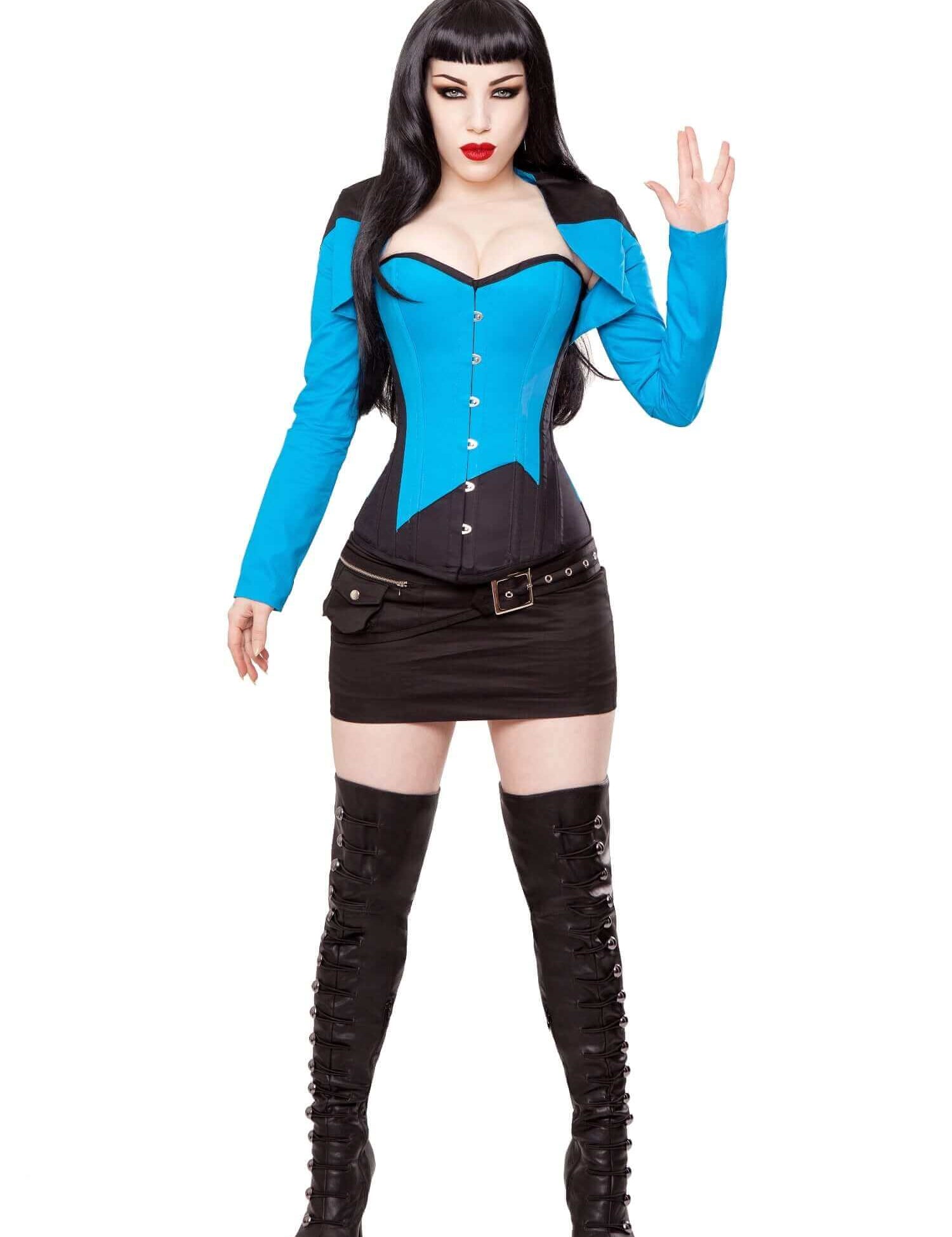 Blue Corset, Bolero, Skirt, Belt & Boots Outfit