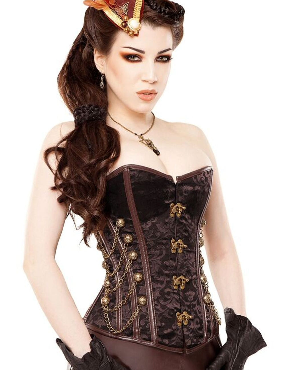 Playgirl Steel Boned Steampunk Corset With Vintage Brass