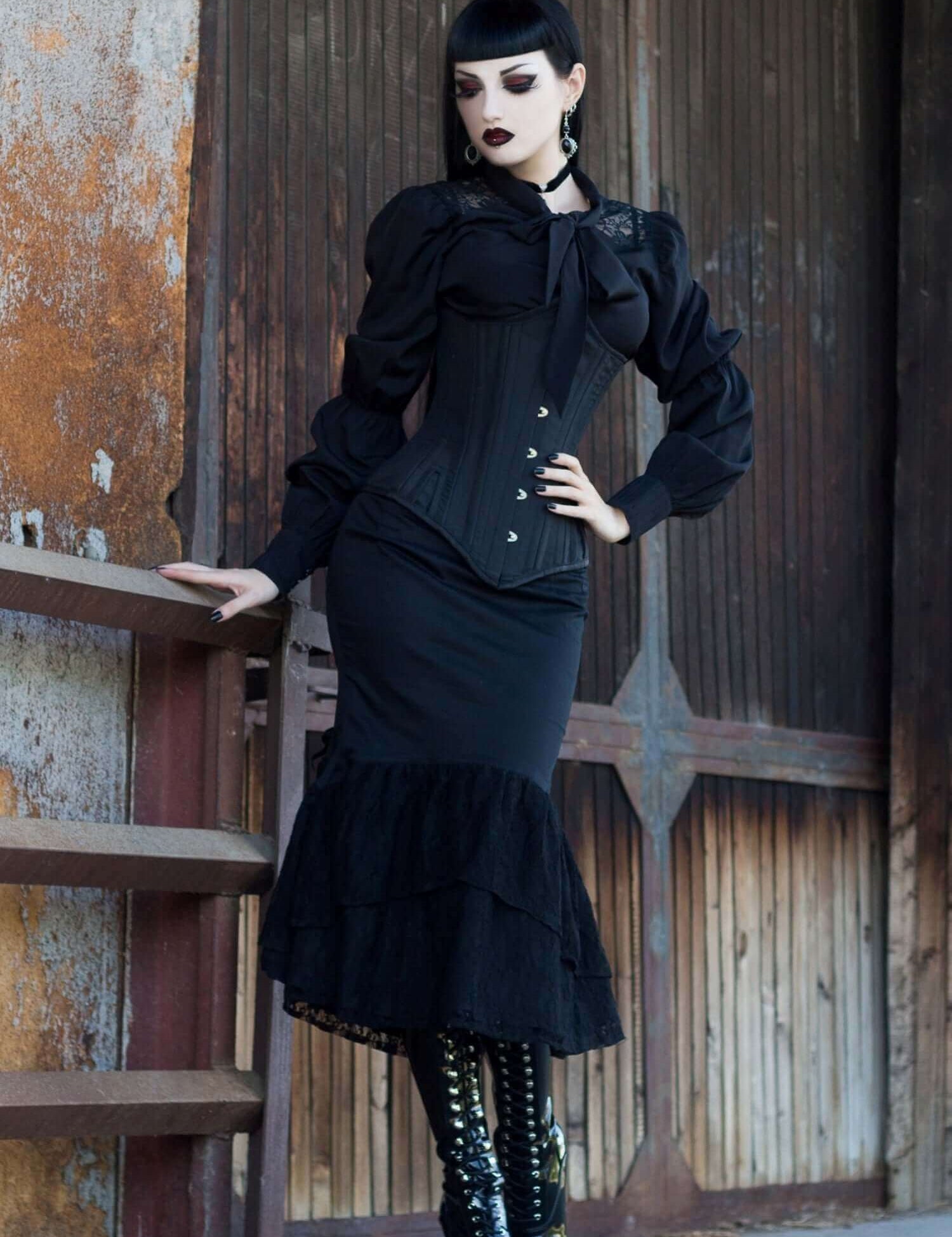 Gothic Gored Corset & Black Patent Boots