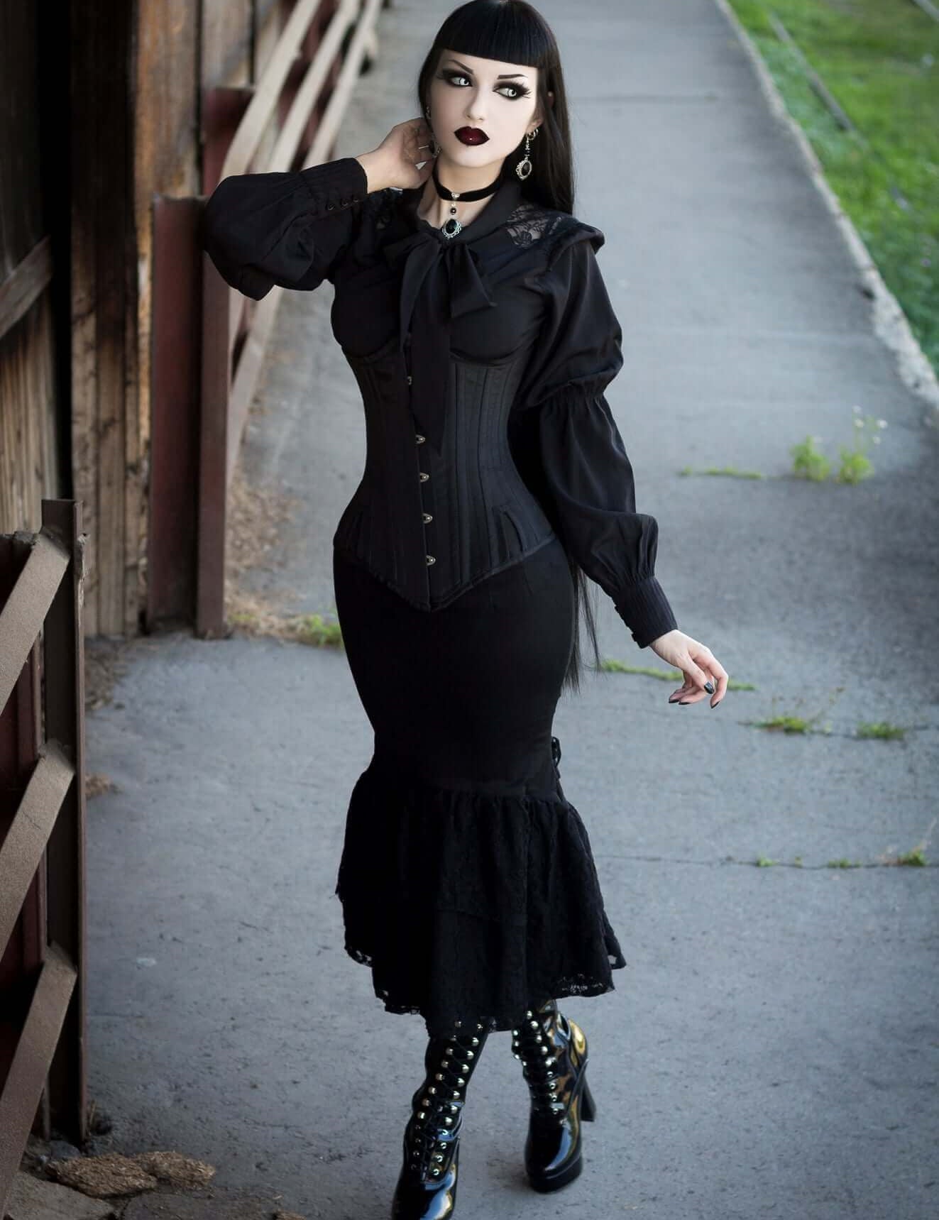 Gothic Gored Corset & Black Patent Boots