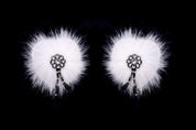 Diamonte Nipple Tassels In White Faux Fur