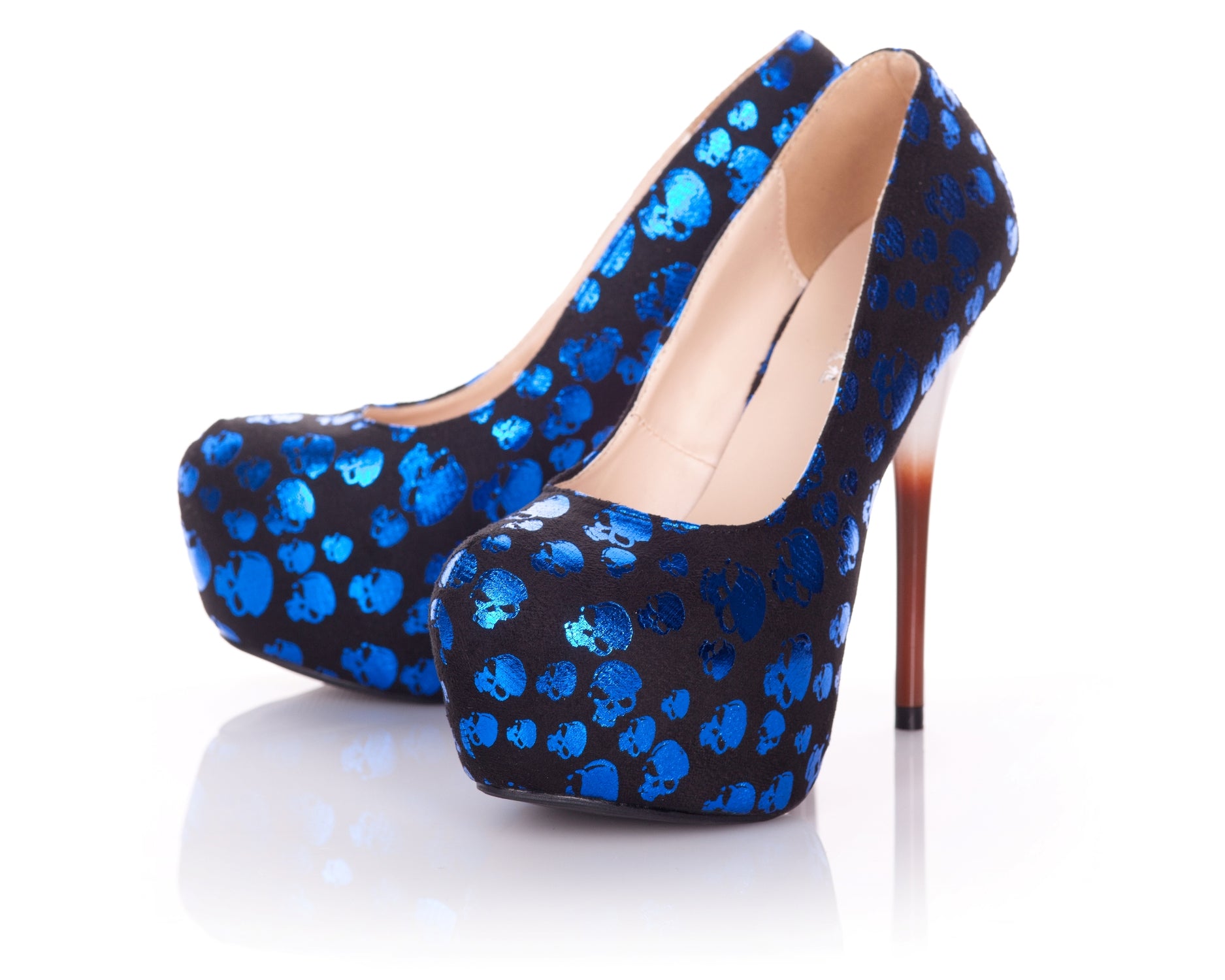 Playgirl Shiny Blue Skull Shoes