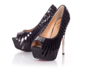 Playgirl Black Sequin Peep Toe Pump Shoes