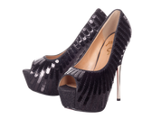 Playgirl Black Sequin Peep Toe Pump Shoes