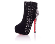 Playgirl Black Suede Ankle Boots With Snake Skin Heel